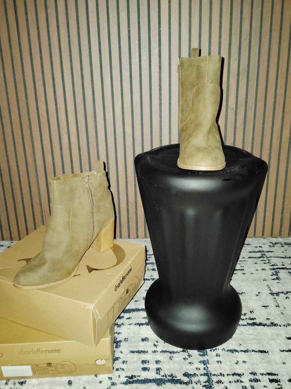 Charlotte Russe Tan Suede Stacked Heel Ankle Booties